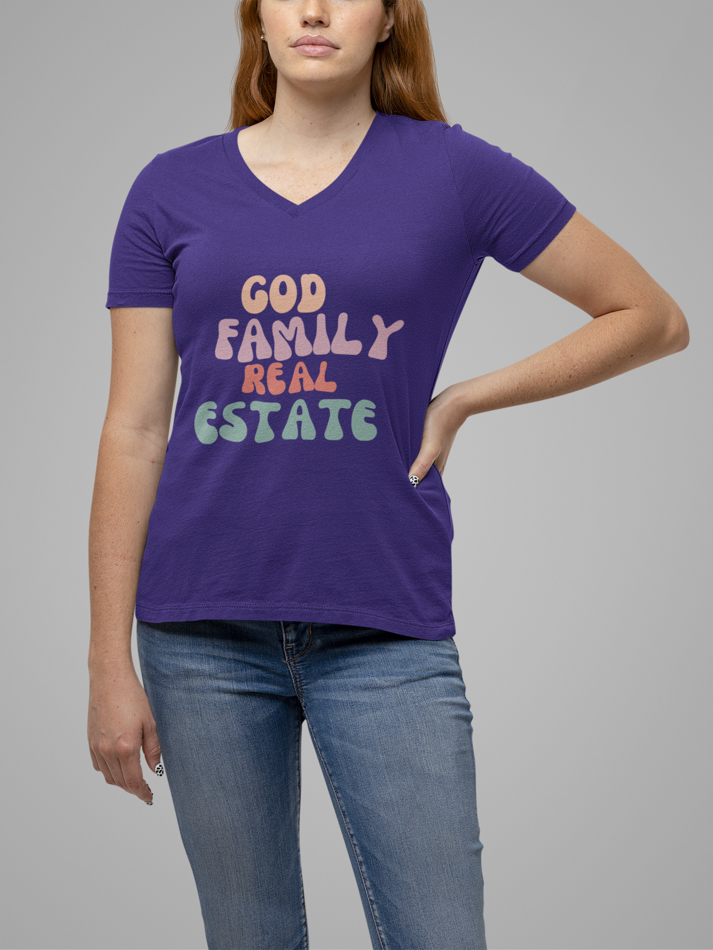 God, Family, Real Estate Unisex Jersey Short Sleeve V-Neck Tee